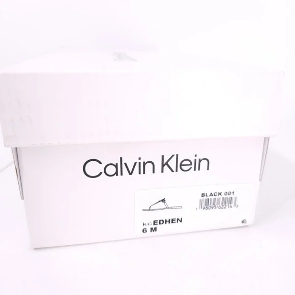 Calvin Klein Edhen Black Flat T Strap Thong Logo Sandals Womens Size 6 M - Picture 2 of 16